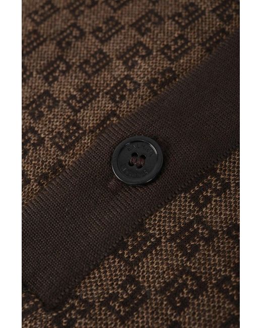 Balmain Brown Mini Monogram Wool Polo for men