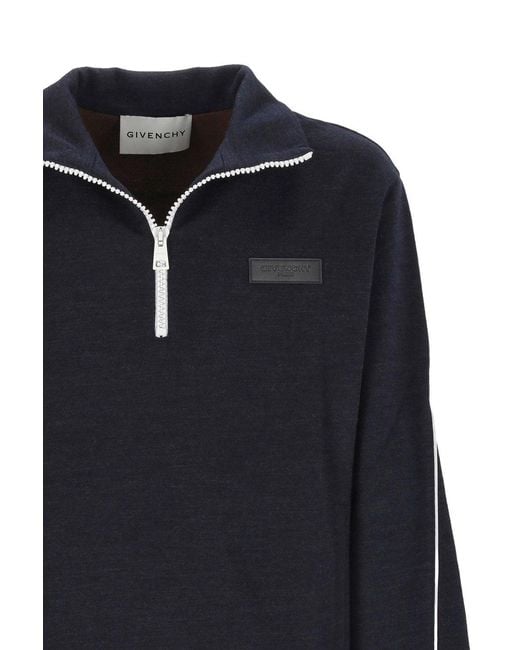Givenchy Blue 1/4 Zip Wool Sweater for men