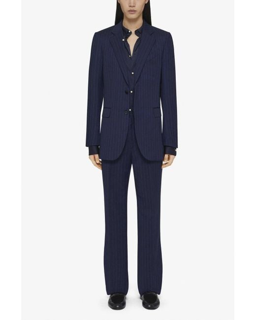 Givenchy Blue Virgin Wool Straight Leg Trousers for men