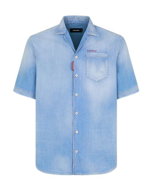 DSquared² Blue Denim Notch Bowling Shirt for men