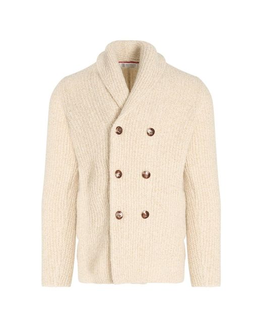 Brunello Cucinelli Natural Double Breast Cardigan for men
