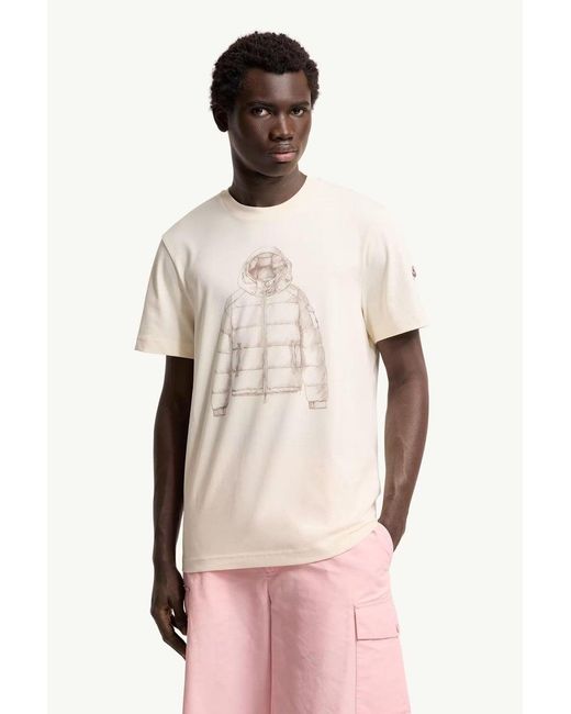Moncler Natural Printed Cotton T Shirt for men