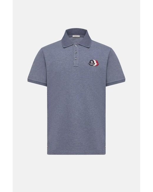 Moncler Blue Triple Logo Polo Shirt for men