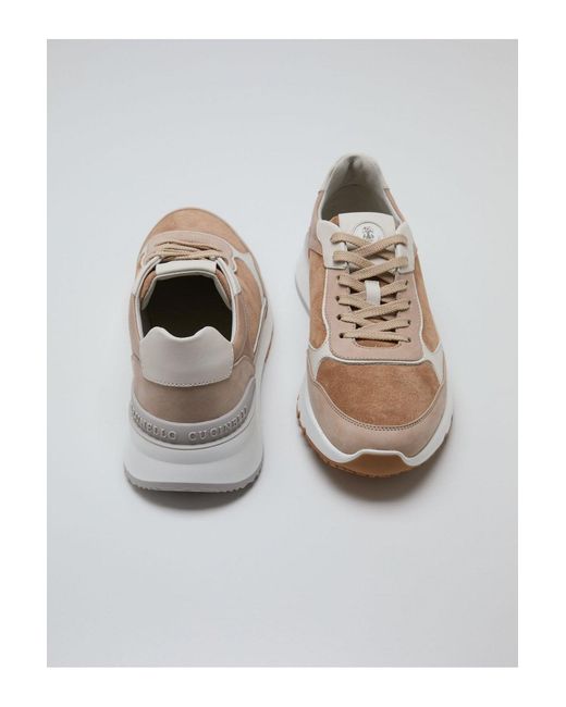 Brunello Cucinelli White Nubuck & Suede Sneakers for men