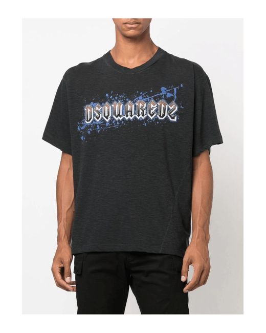 DSquared² Black Branded Cotton T Shirt for men