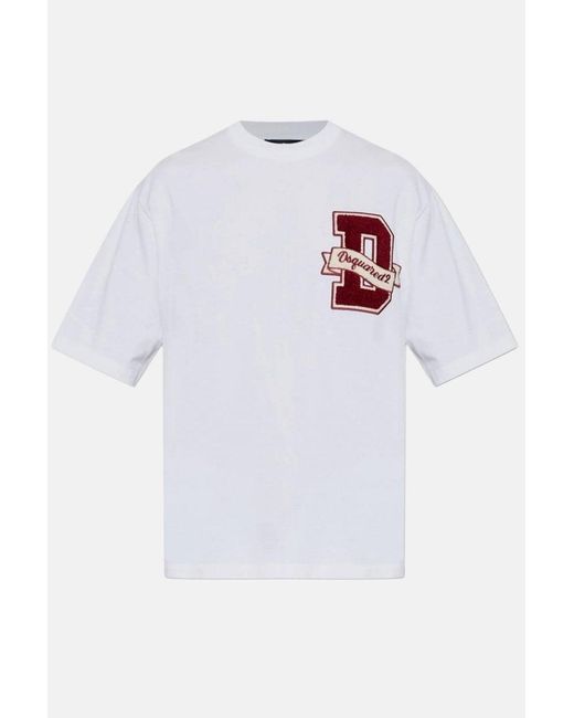 DSquared² White Branded Loose Fit T Shirt for men