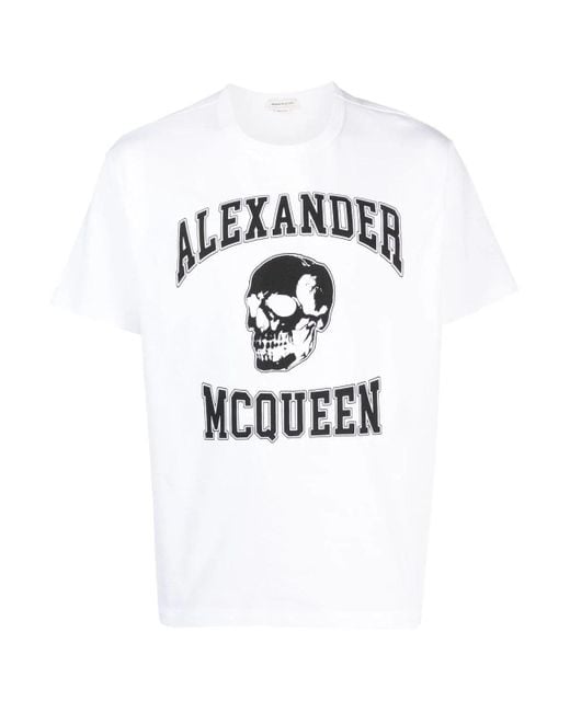 McQueen Blue Varsity Branding T-shirt White for men
