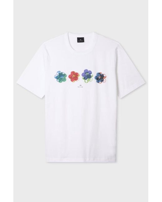 Paul Smith White Ps Regular Fit Floral T Shirt for men