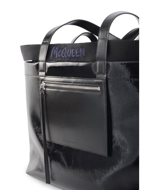Alexander McQueen Black Shiny Coated Canvas Shopper Bag