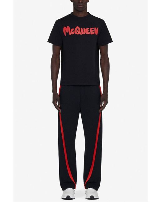 Alexander McQueen Black Graffiti Cotton T Shirt for men