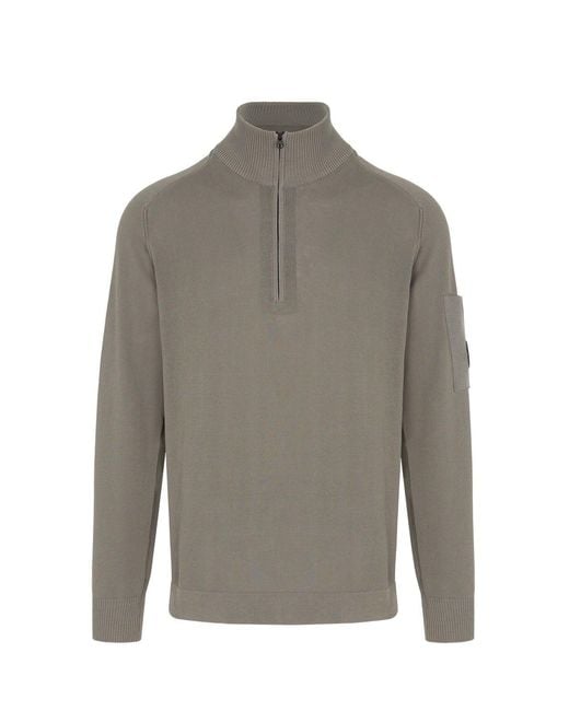 C P Company Gray Cotton Crepe Zip Sweater for men