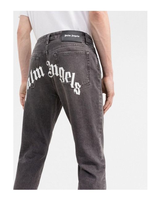 Palm Angels Black Curved Logo Back Jeans for men
