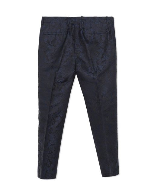 Dolce & Gabbana Blue Floral Jacquared Trousers for men
