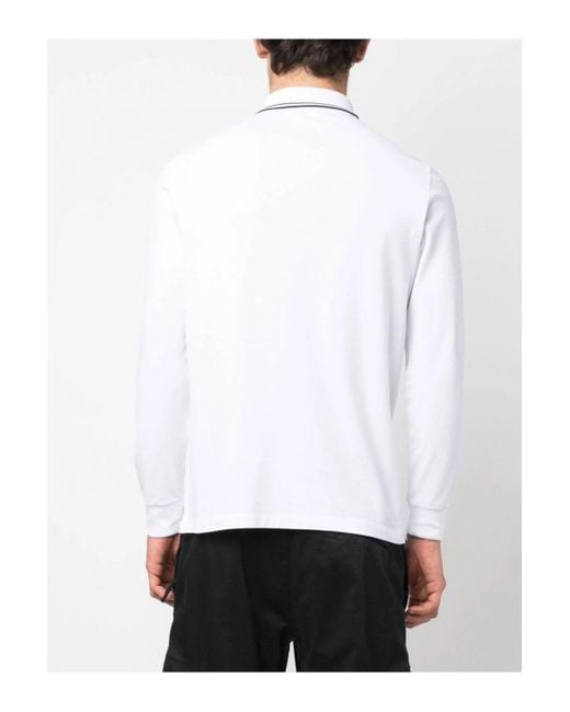 Stone Island White Compass Patch Ls Piquet Polo for men