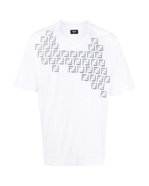 Fendi White Ff Branding T-shirt for men