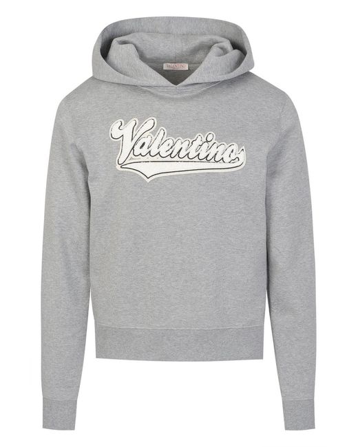 Valentino White Embroidered Branding Hoodie for men