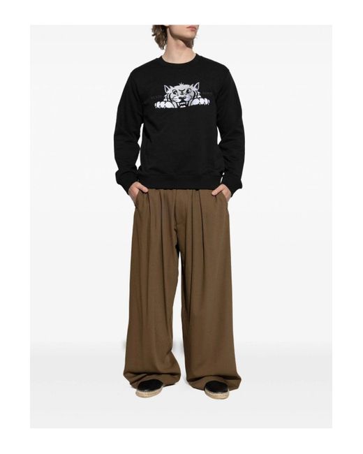 KENZO Black Happy Tiger Embroidered Slim Sweatshirt for men