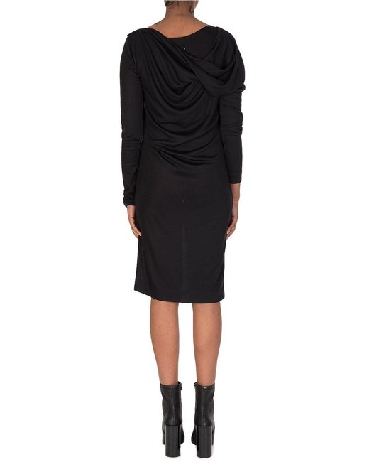 Maison Margiela Wool Silk Mix Ribbed Black Dress