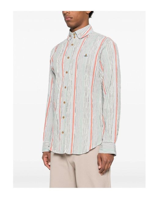 Vivienne Westwood White 2 Button Stripe Krall Shirt for men