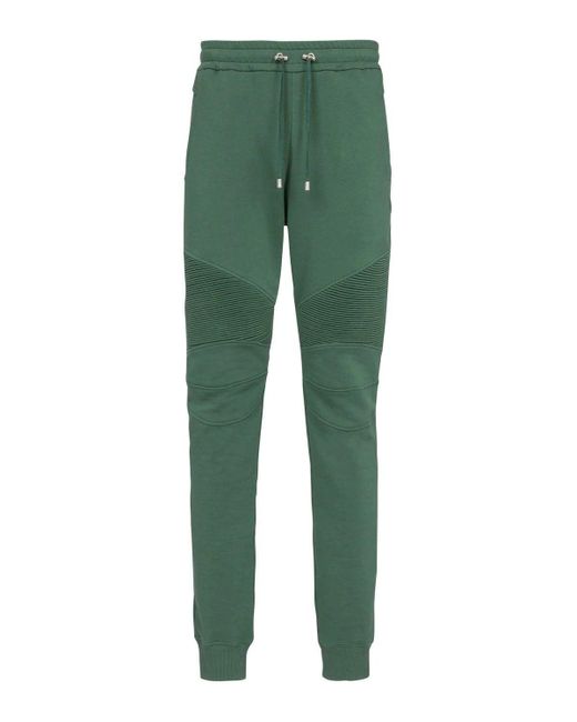 Balmain Ribbed Printed Joggers Green for men