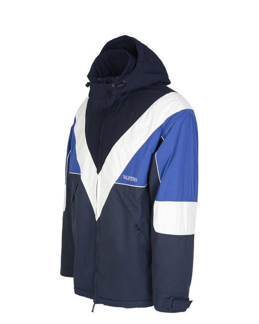 Valentino Blue Nylon Cotton Hooded Jacket for men