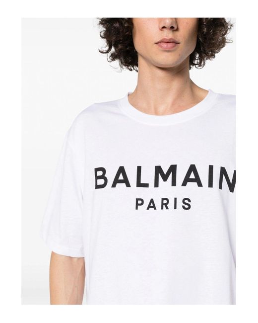 Balmain White Print T Shirt Straight Fit
