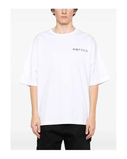 McQueen White Exploded Logo Over Fit T Shirt for men