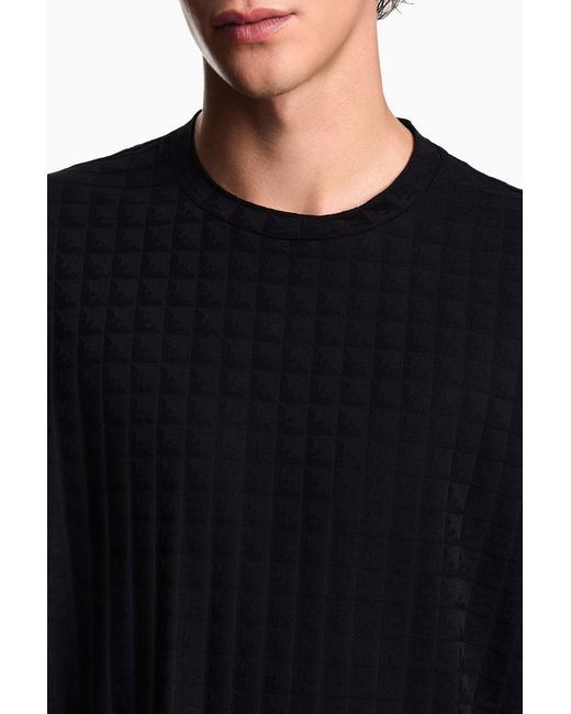 Emporio Armani Black Asv Jacquard Jersey T-Shirt With Repeated Eagle Motif for men