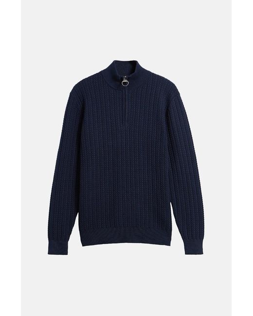 Barbour Blue Herringbone Knitted Halfzip Sweater for men