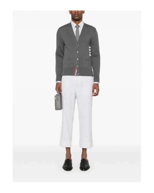 Thom Browne Gray Intarsia 4 Bar Cotton Cardigan for men