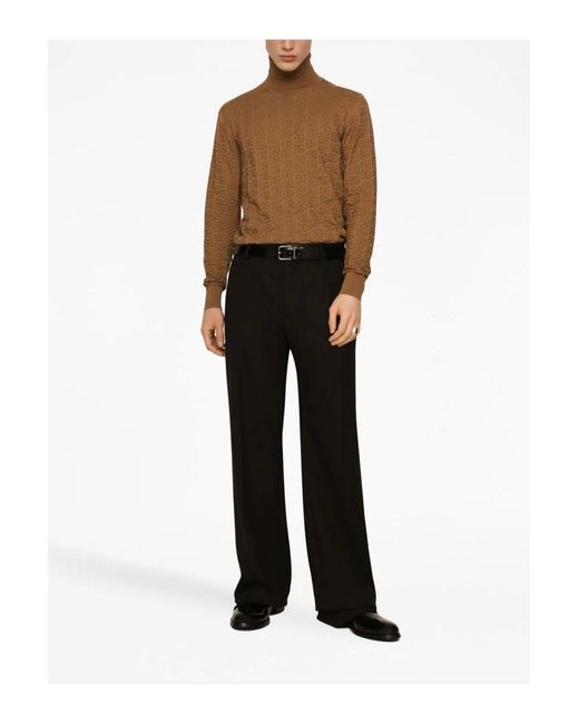 Dolce & Gabbana Woven Roll Neck Sweater Camel Brown for men