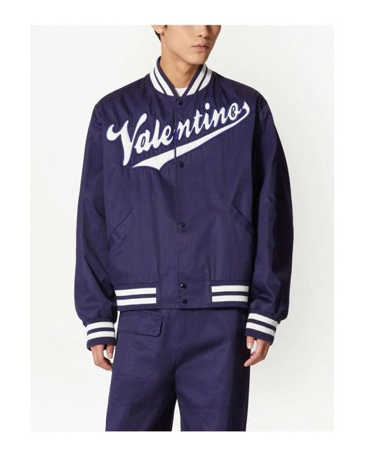 Valentino Blue Branded Bomber Jacket for men