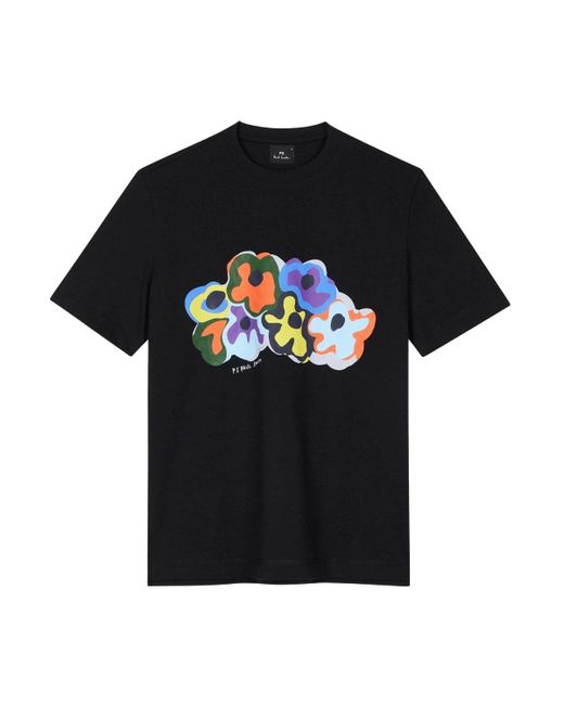 Paul Smith Black Ps Floral Motif T Shirt for men