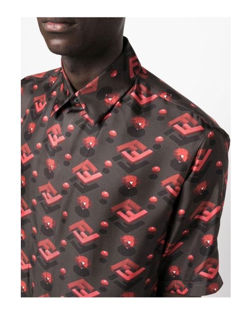 Fendi Red Printed Ff Shirt for men