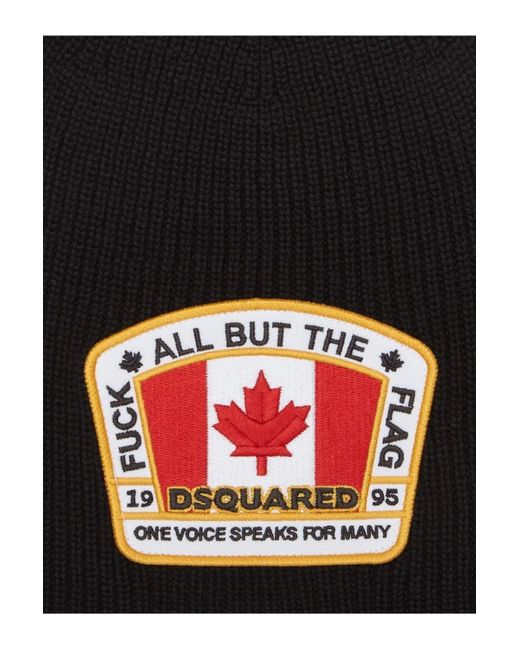 DSquared² Black Flag Beanie Hat for men