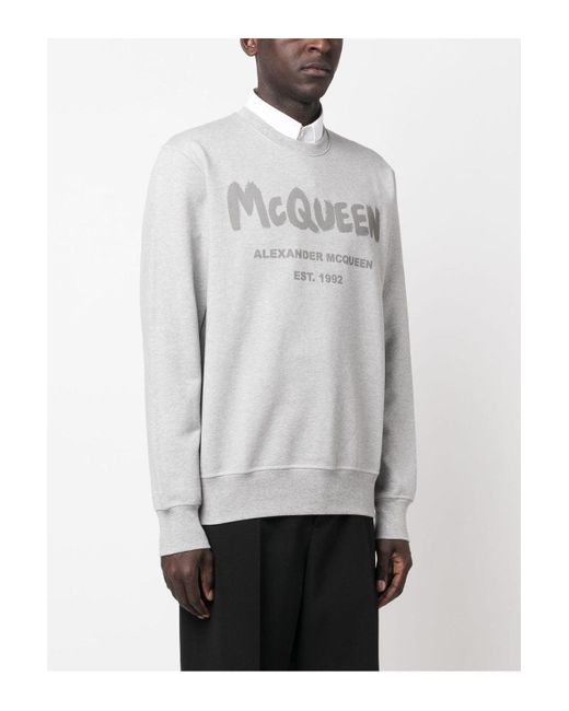Alexander McQueen Gray Graffiti Print Sweatshirt for men