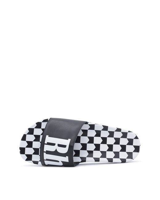 Rhude White Checkered Leather Slides for men