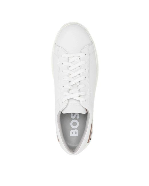 Boss White Lace-up Leather Sneakers for men