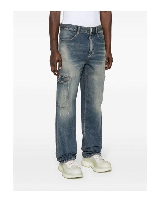Givenchy Blue Distressed Zip Pocket Jeans for men