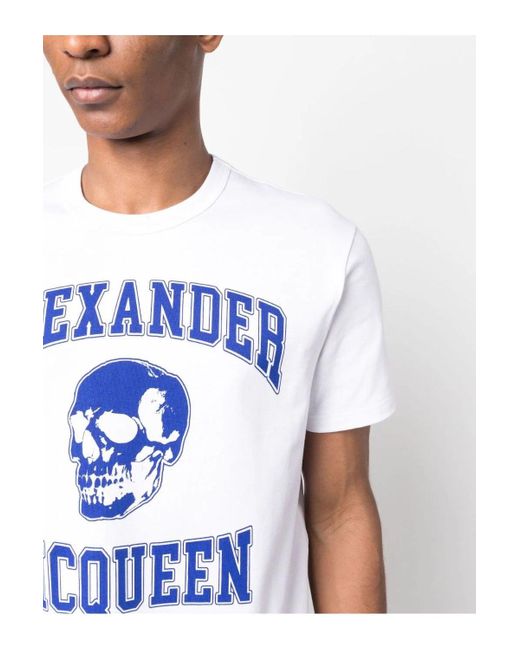 Alexander McQueen Blue Varsity Branding T Shirt for men