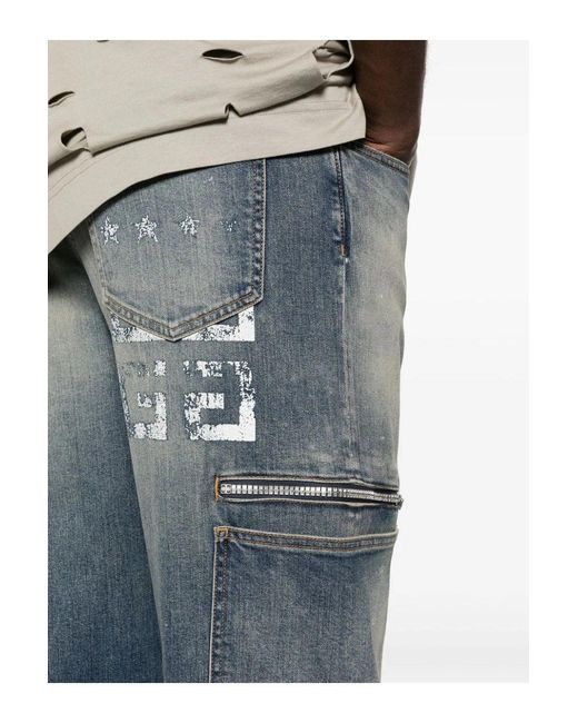 Givenchy Blue Distressed Zip Pocket Jeans for men