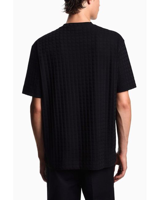 Emporio Armani Black Asv Jacquard Jersey T-Shirt With Repeated Eagle Motif for men