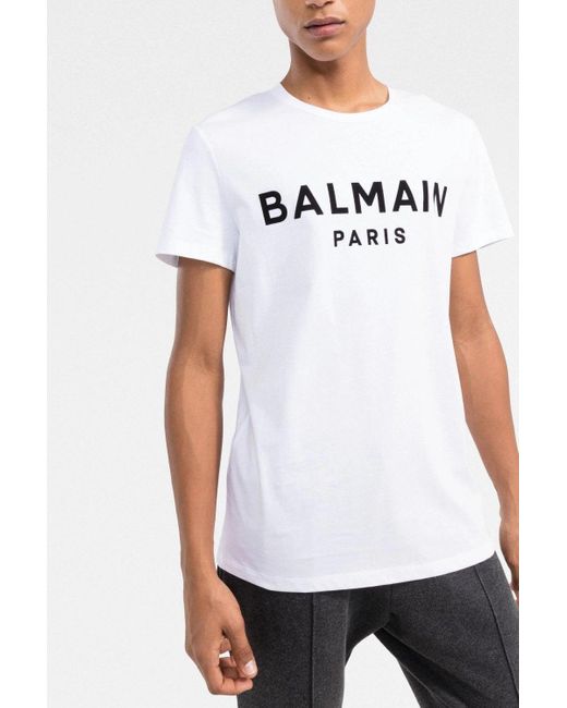 Balmain White Print T Shirt Straight Fit