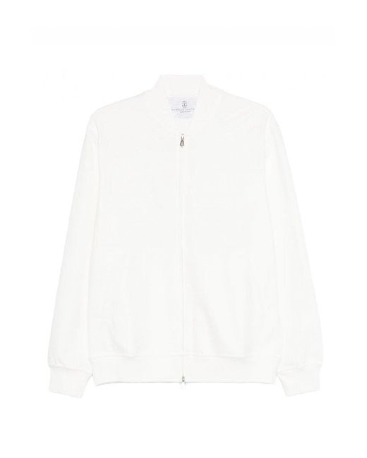 Brunello Cucinelli White Zip Cardigan for men