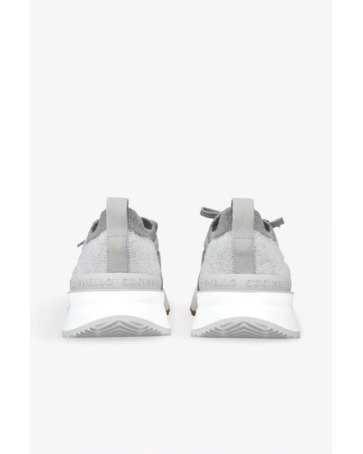 Brunello Cucinelli White Knitted Sneakers for men
