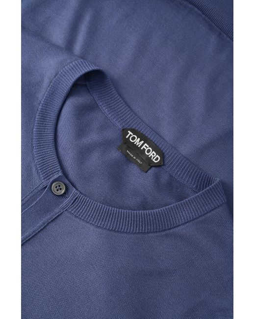 Tom Ford Blue Silk Vanise Long Sleeve Henley for men