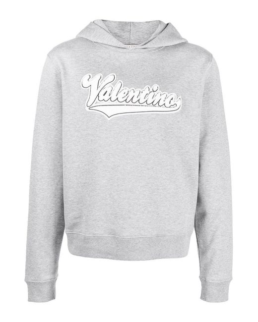 Valentino White Embroidered Branding Hoodie for men