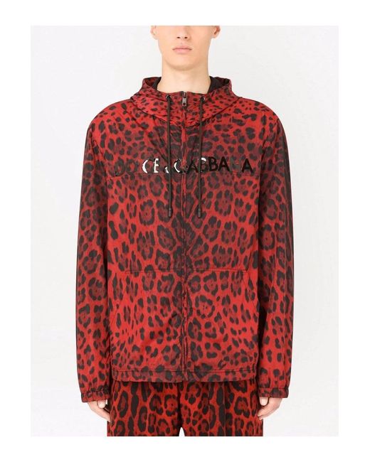 Dolce & Gabbana Red Leopard Hoodie for men