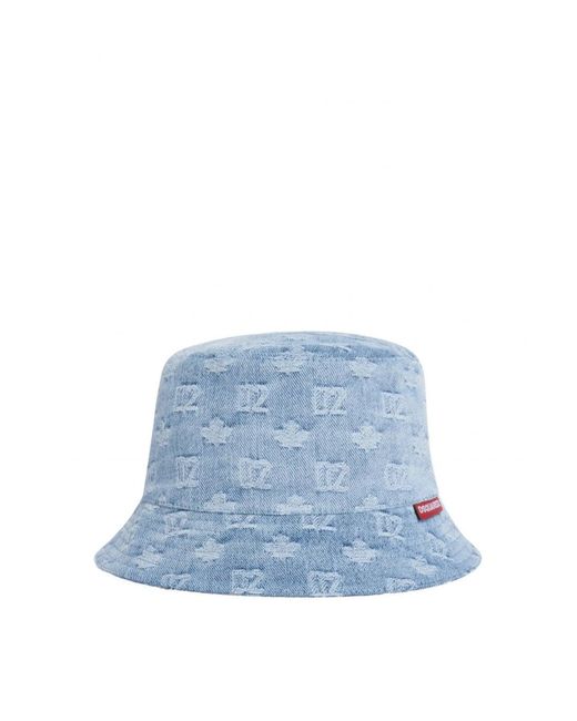 DSquared² Blue D2 Monogram Bucket Hat for men