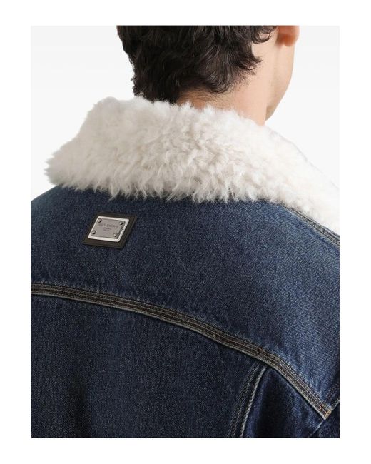 Dolce & Gabbana Blue Sherpa Lined Denim Jacket for men